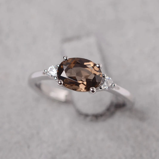 Natural Oval Cut Smoky Quartz Solitaire  Rings - 925 Sterling Silver Ring