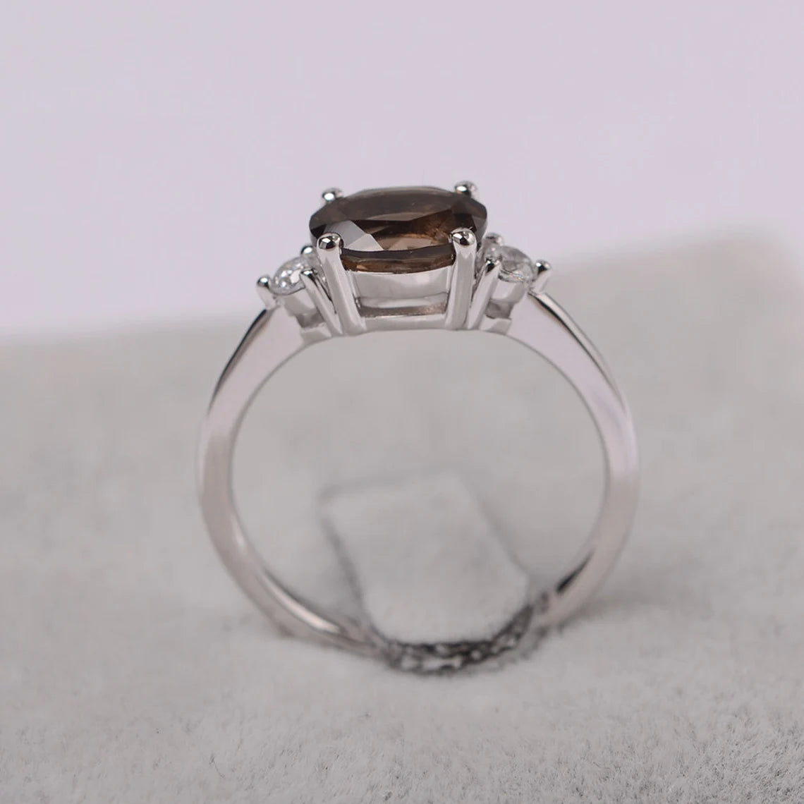 Natural Oval Cut Smoky Quartz Solitaire  Rings - 925 Sterling Silver Ring