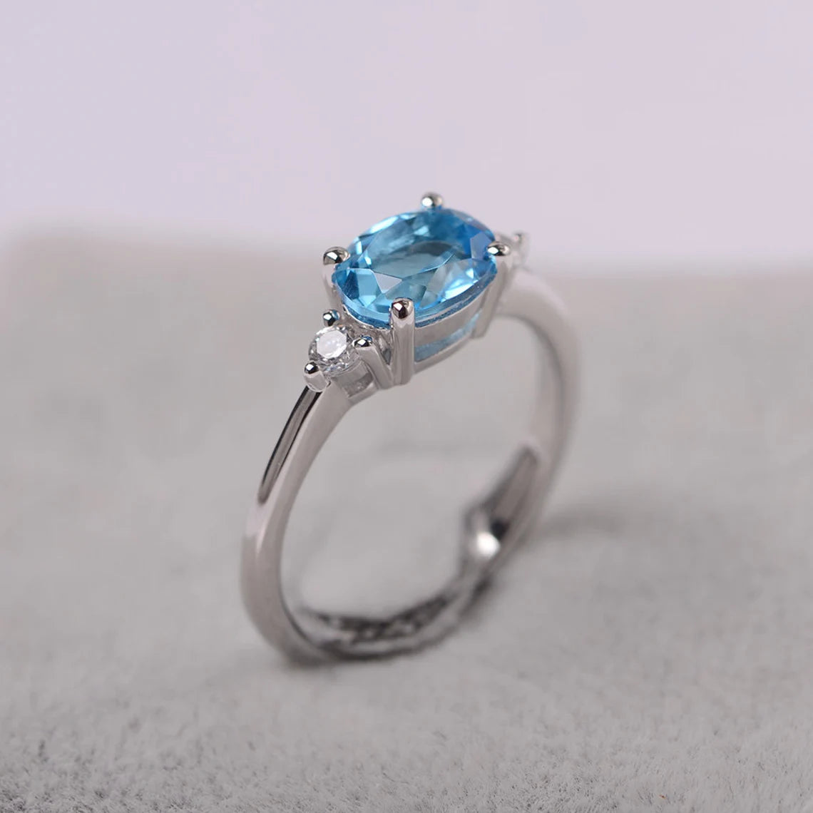 Natural Oval Cut Swiss Blue Topaz Promise Ring - 925 sterling Silver Ring