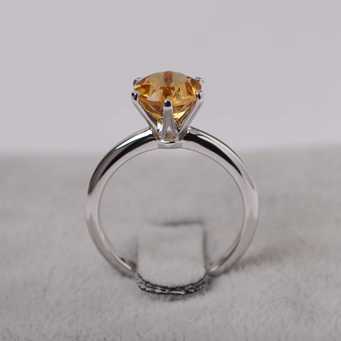 Bague solitaire citrine ronde naturelle - Bague en argent sterling 925