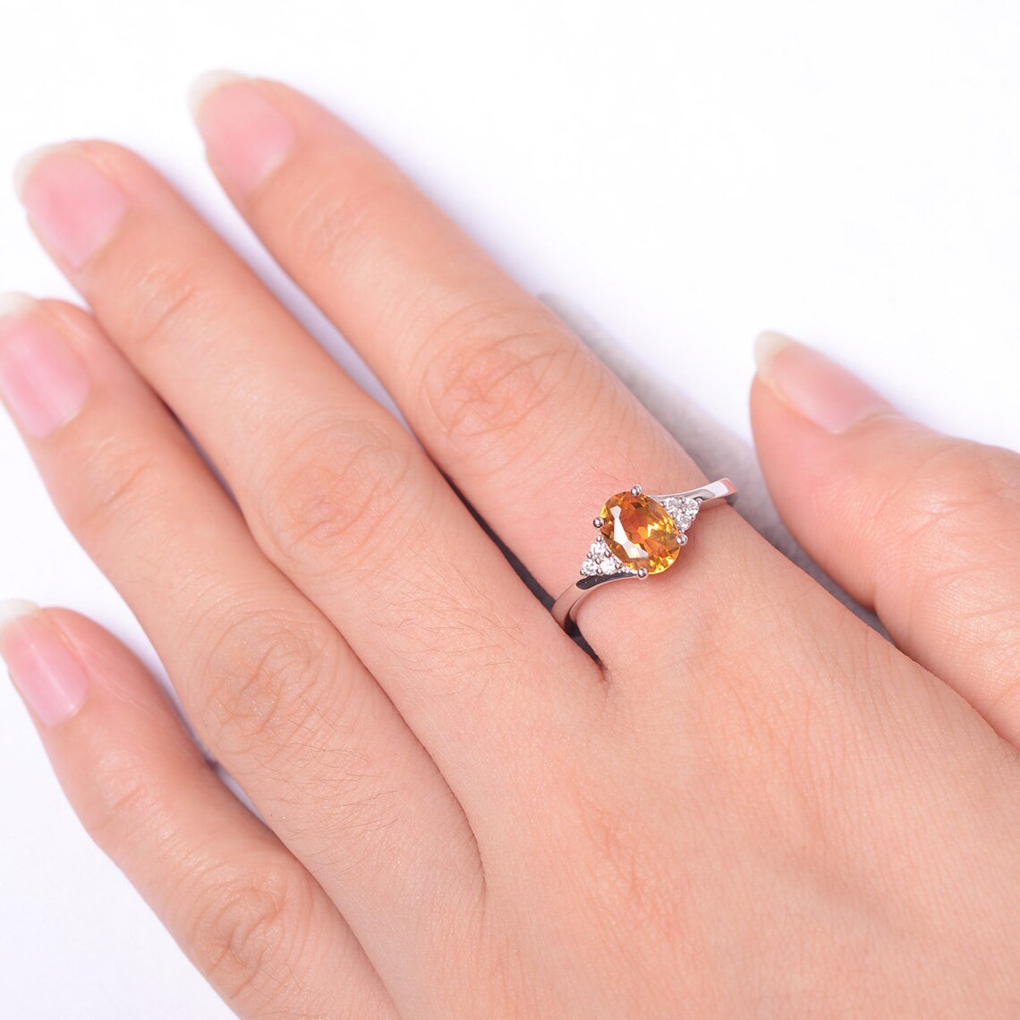 Bague de fiançailles en citrine ovale naturelle - Bague en argent sterling 925