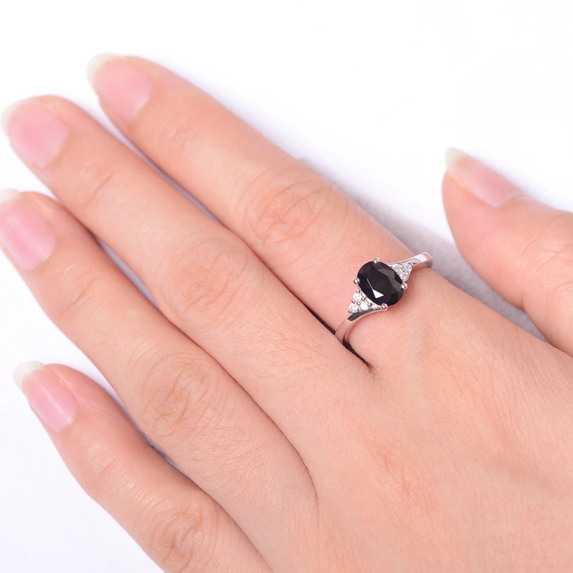 Natural Oval Cut Black Onyx Ring - 925 Sterling Silver Ring