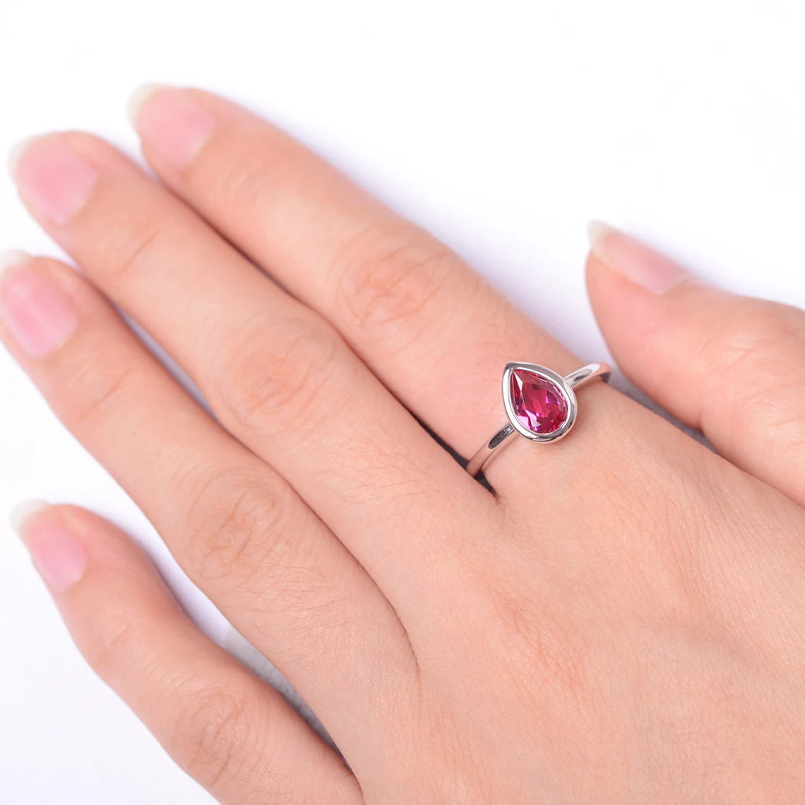 Ruby Teardrop Cut Wedding  Ring - 925 Sterling Silver RIng