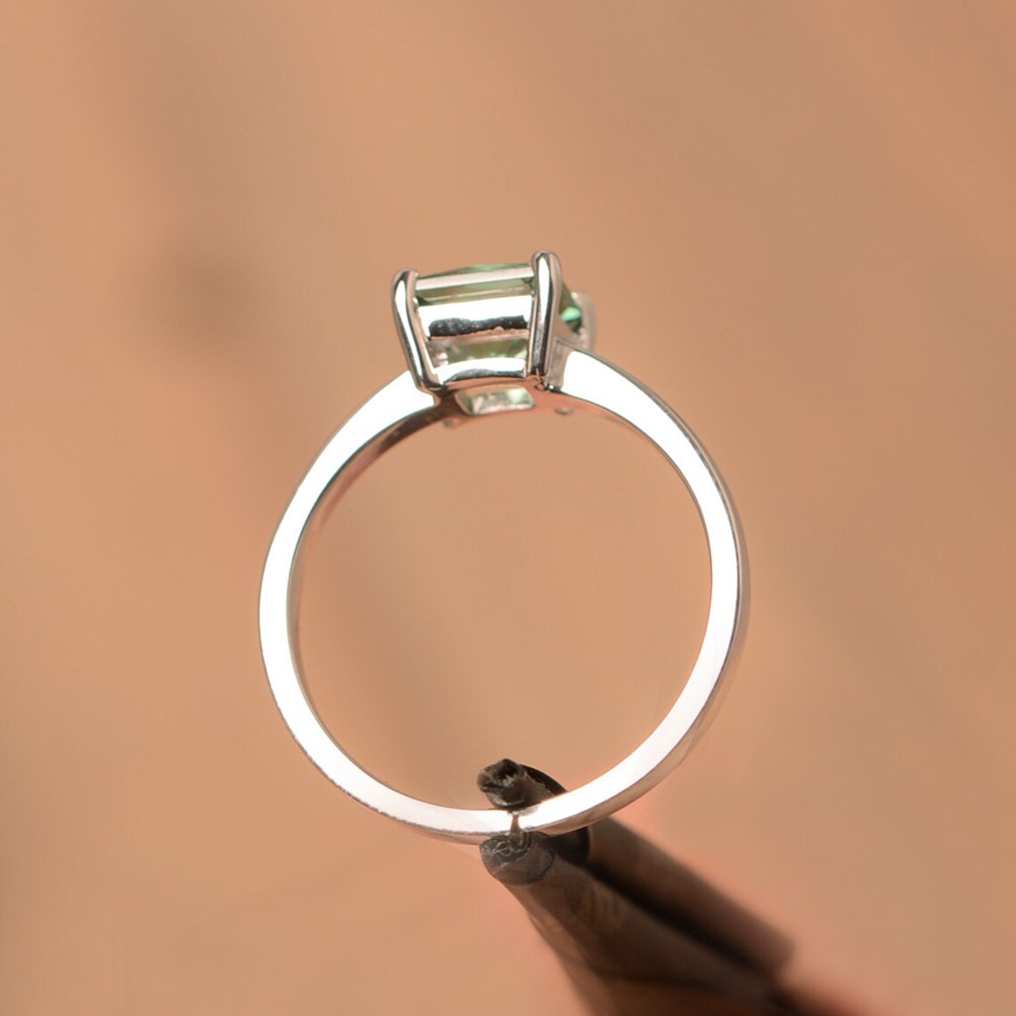 Green Sapphire Square Cut Solitaire Ring - 925 Sterling Silver Ring