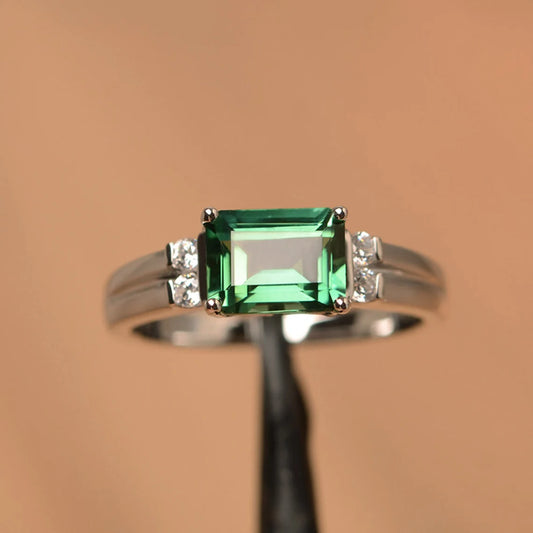 Green Sapphire Ring - 925 Sterling Silver Ring
