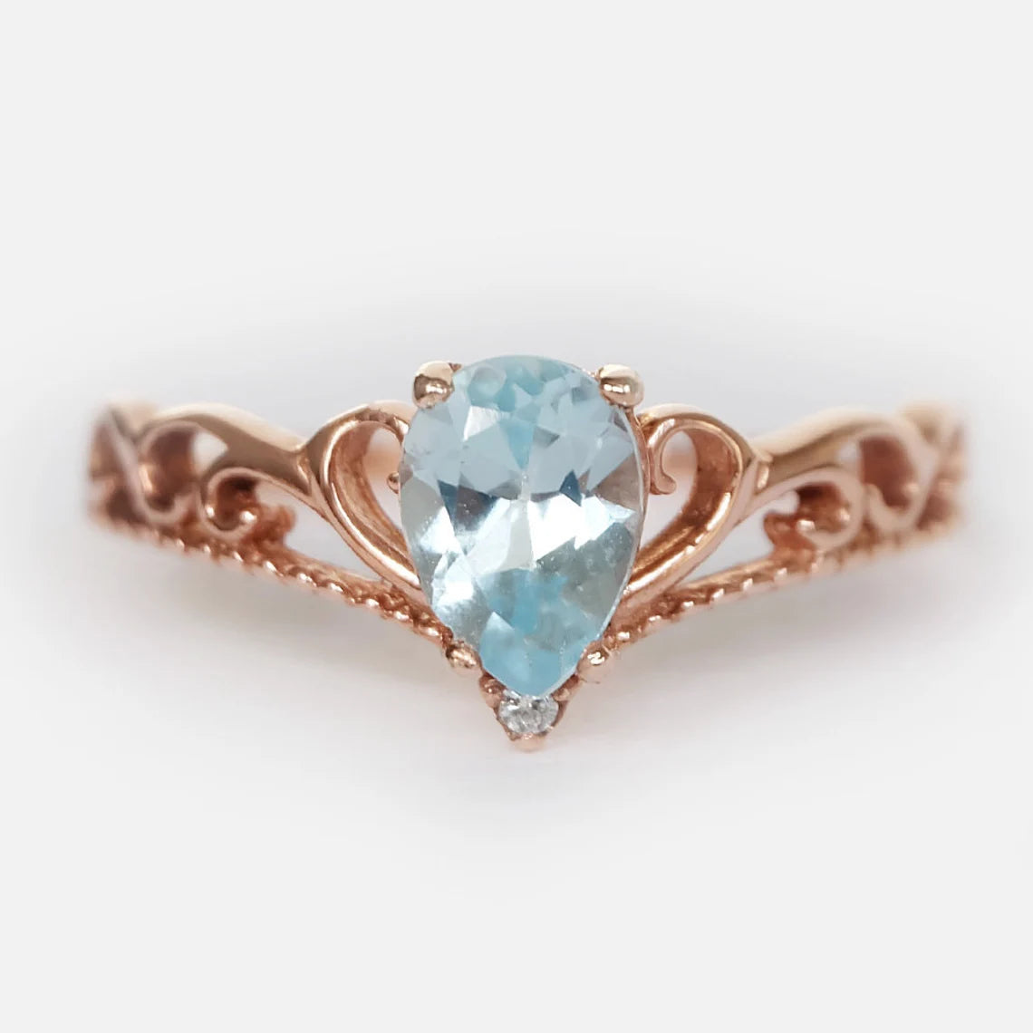 Vintage Crown Ring - Swiss Blue Topaz Engagement Ring - 14k Rose Gold Vermeil Ring