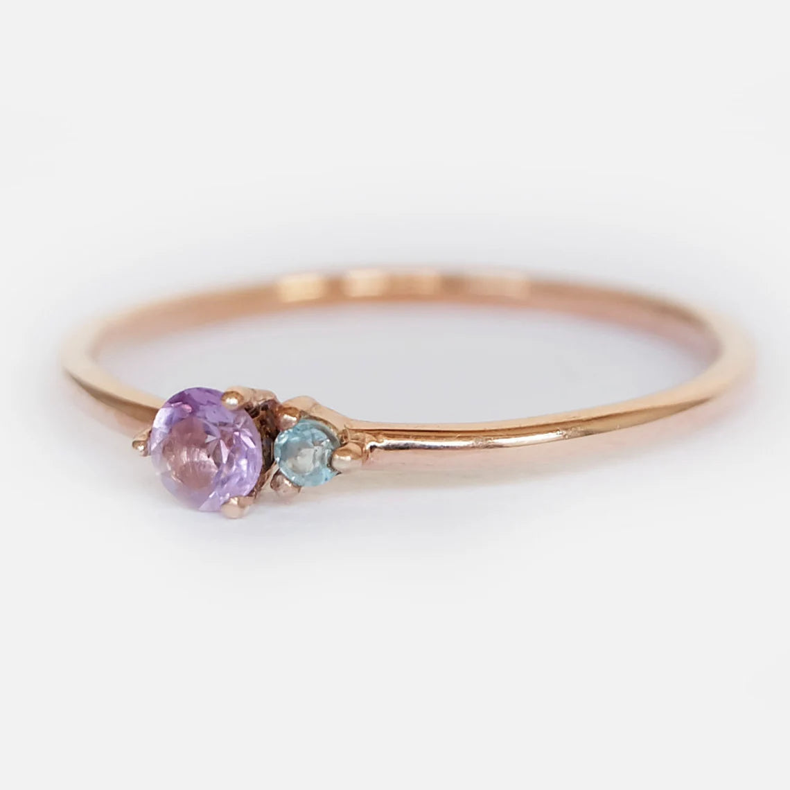 Amethyst and Blue Topaz Dual Birthstone 14k Rose Gold Vermeil Ring