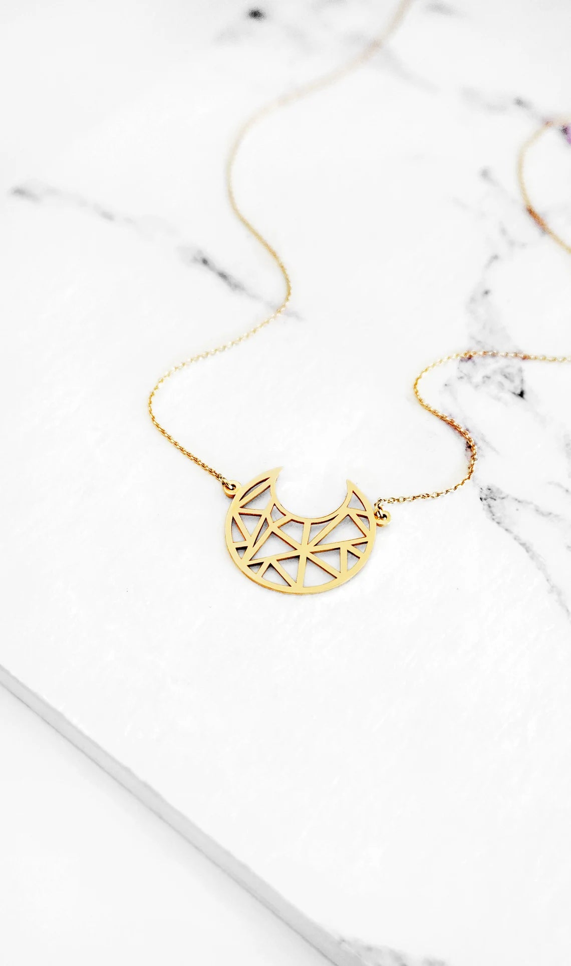 14K Gold Vermeil Halbmond Origami Halskette Halskette - Himmlische Halskette