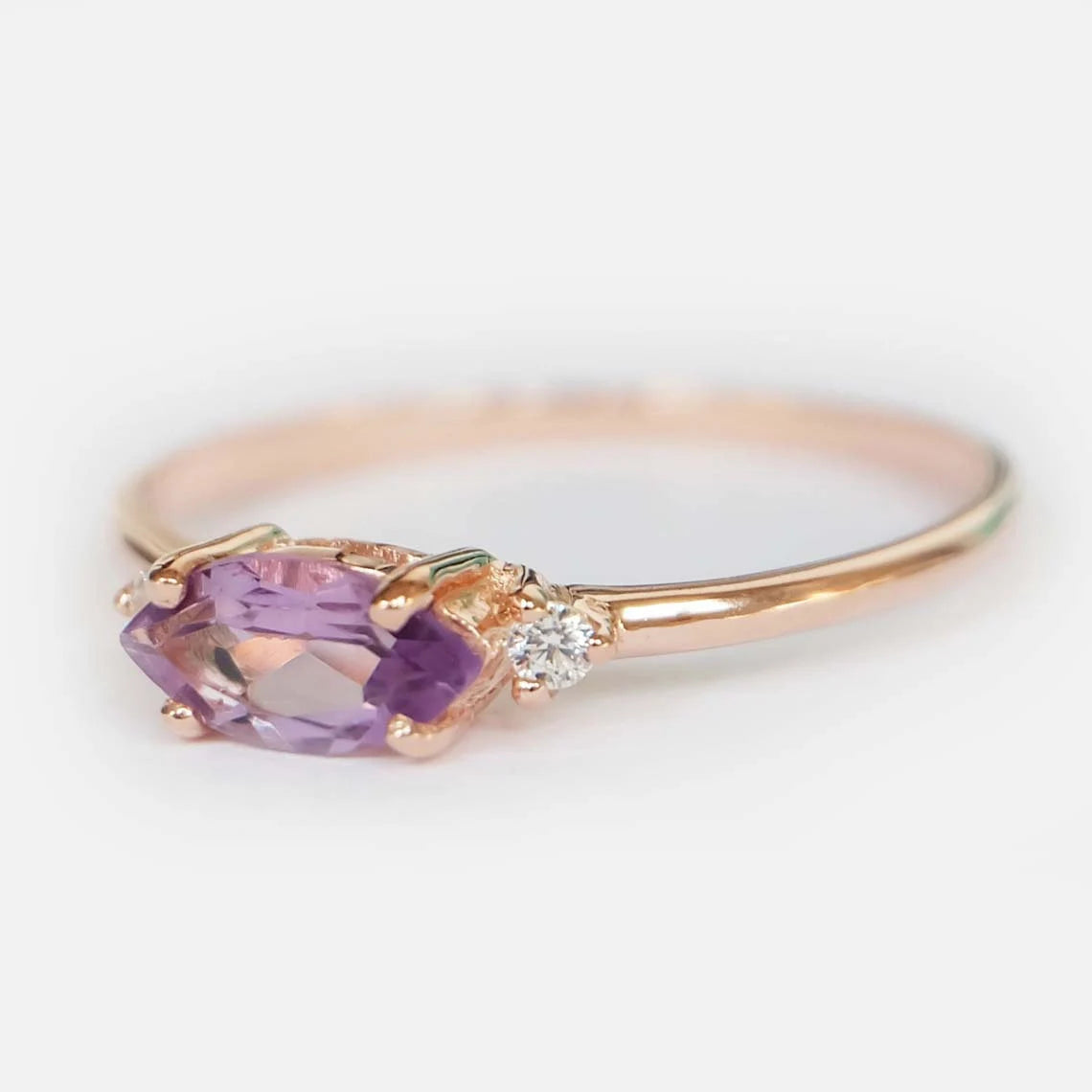 Natürlicher Amethyst-Statement-Ring im Marquise-Schliff – 14-karätiger Roségold-Vermeil-Ring