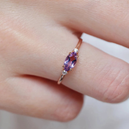 Natürlicher Amethyst-Statement-Ring im Marquise-Schliff – 14-karätiger Roségold-Vermeil-Ring