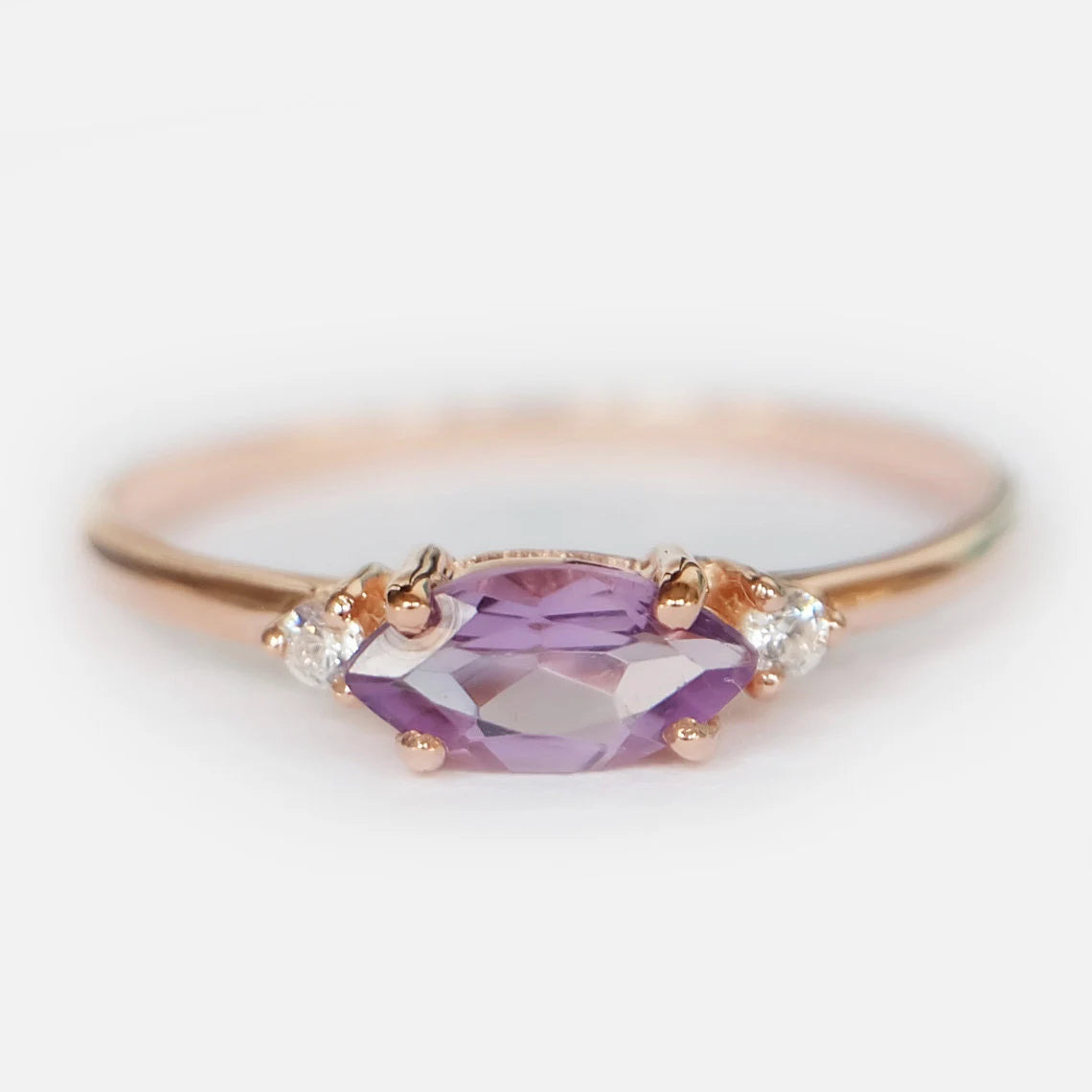 Natural Marquise Cut Amethyst Statement Ring- 14k Rose Gold Vermeil Ring