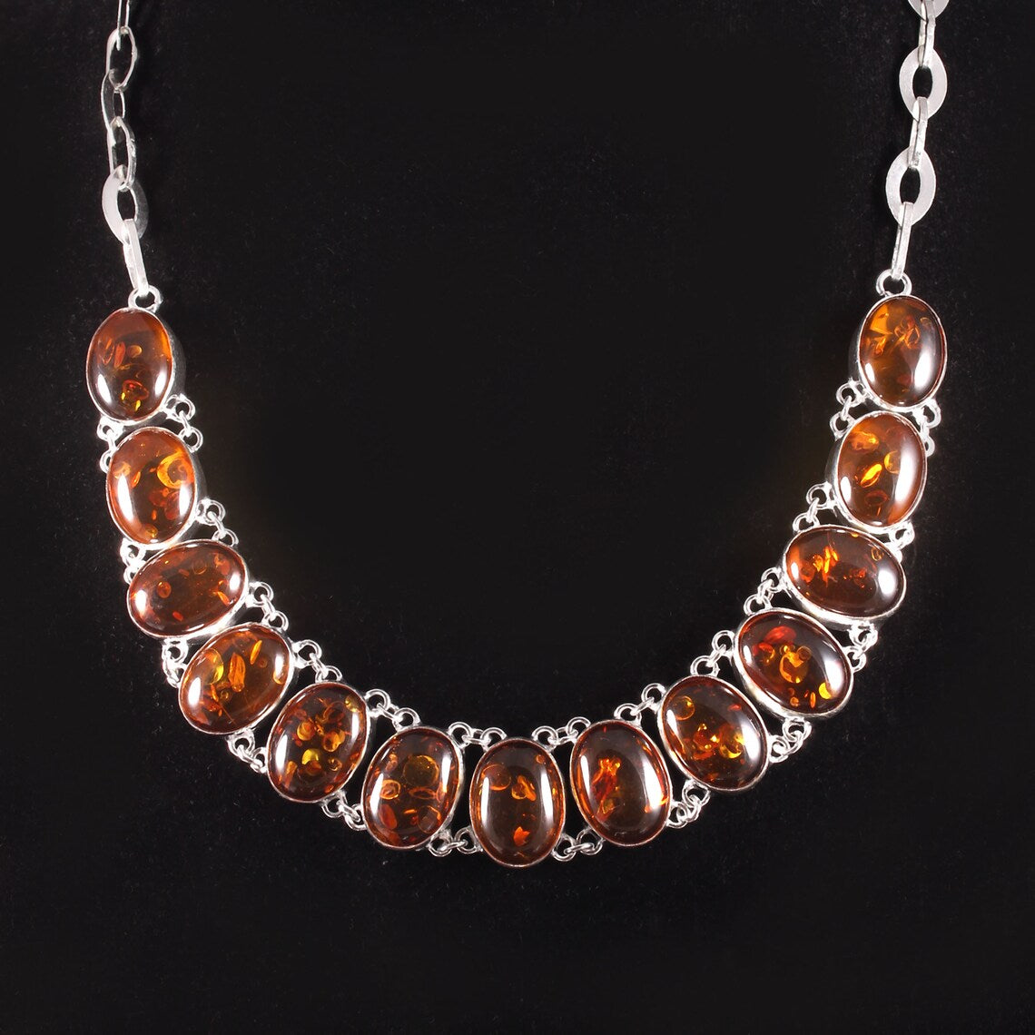 Baltic Amber Rivière Necklace For Women - 925 Sterling Silver Statement Necklace For Women