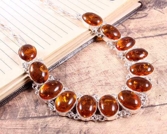 Baltic Amber Rivière Necklace For Women - 925 Sterling Silver Statement Necklace For Women