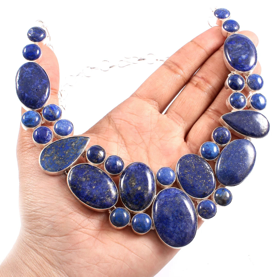 Lapis Lazuli Vintage Bib Necklace For Women - 925 Solid Sterling Silver Wedding Necklace