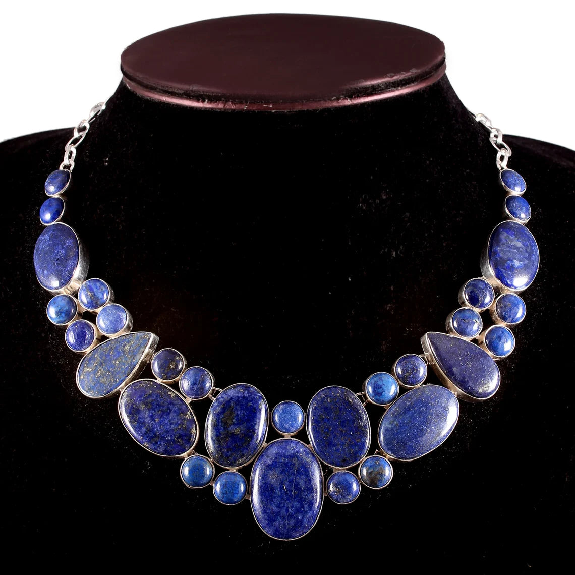 Lapis Lazuli Vintage Bib Necklace For Women - 925 Solid Sterling Silver Wedding Necklace