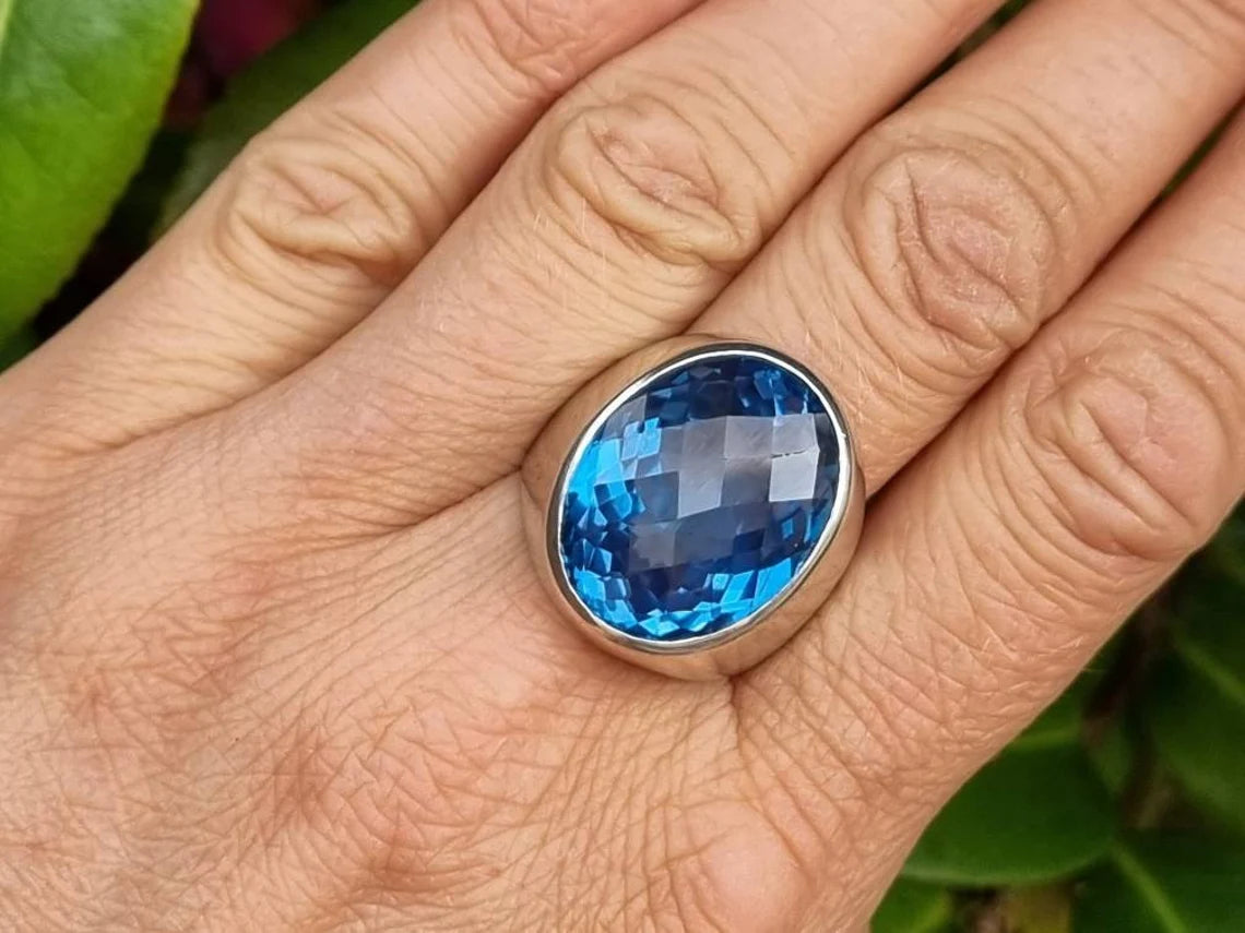 Vintage Large Swiss Blue Topaz Ring