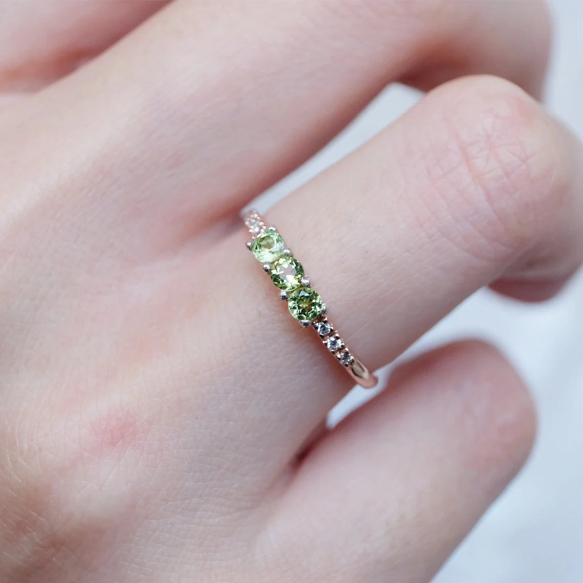 Peridot Three Stone Promise Rings