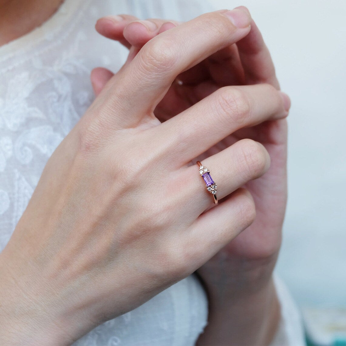 Amethyst-Verlobungsring – 14-karätiger Roségold-Vermeil-Ring – Februar-Geburtsstein-Ring