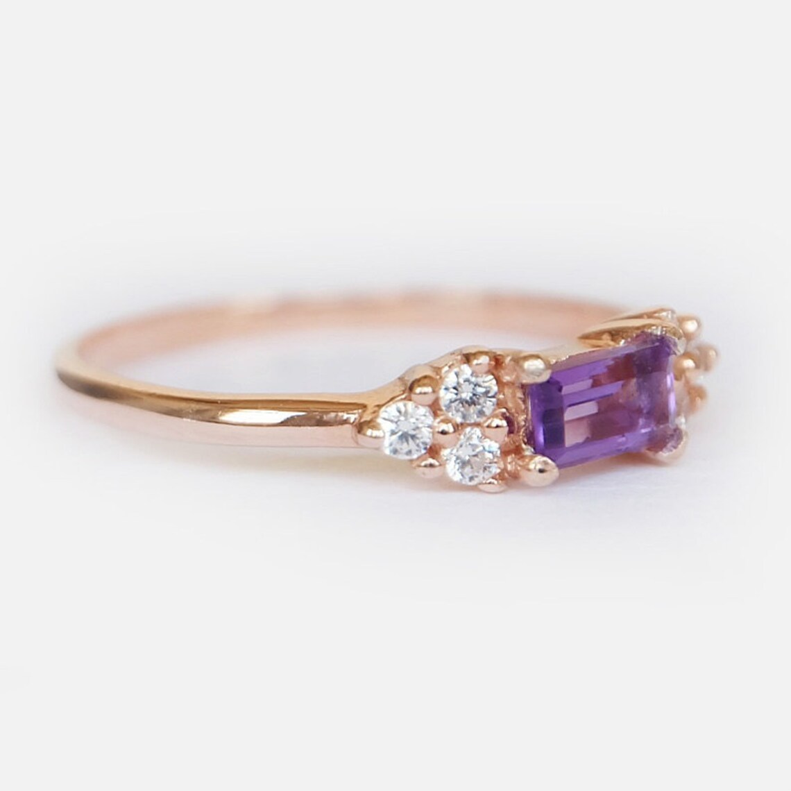 Amethyst Promise Ring - 14k Rose Gold Vermeil Ring