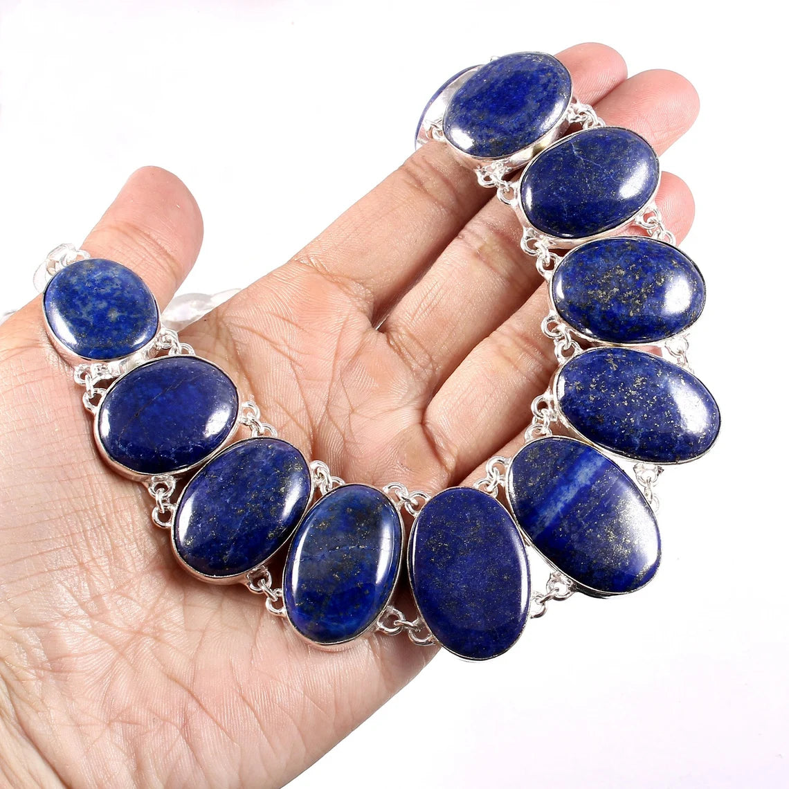 Lapis Lazuli Riviere Necklace For Women - 925 Solid Sterling Silver Necklace