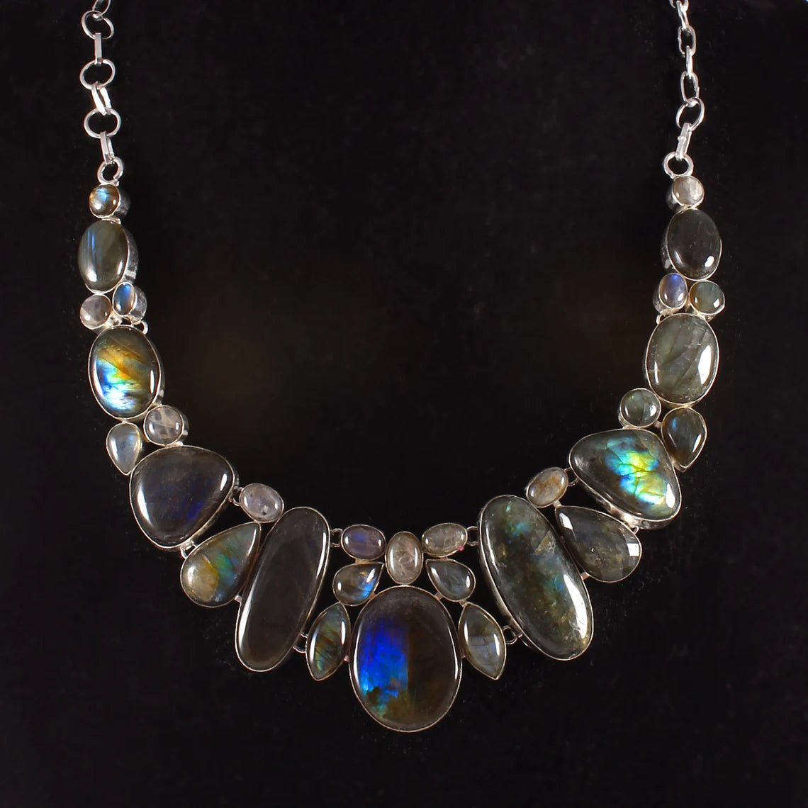 Labradorite Bib Necklace For Women - 925 Solid Sterling Silver Necklace