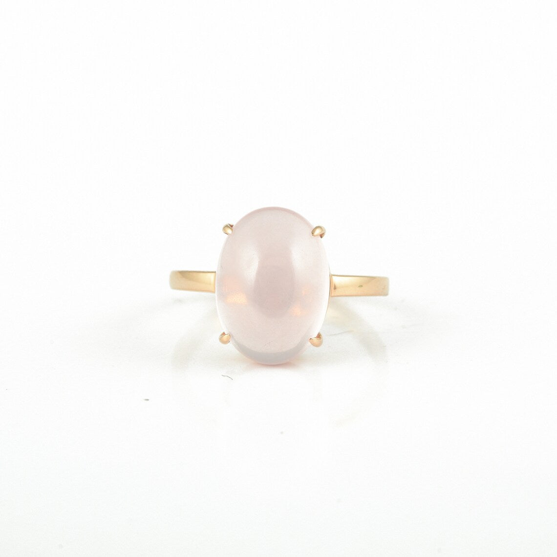 Bague solitaire en quartz rose vermeil en or rose 14 carats - Bagues en pierres précieuses roses