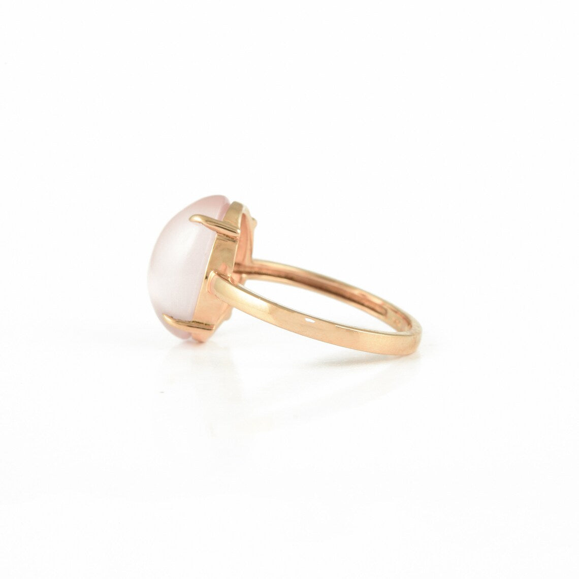 Bague solitaire en quartz rose vermeil en or rose 14 carats - Bagues en pierres précieuses roses