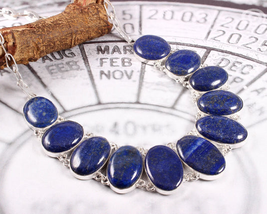 Lapis Lazuli Riviere Necklace For Women - 925 Solid Sterling Silver Necklace