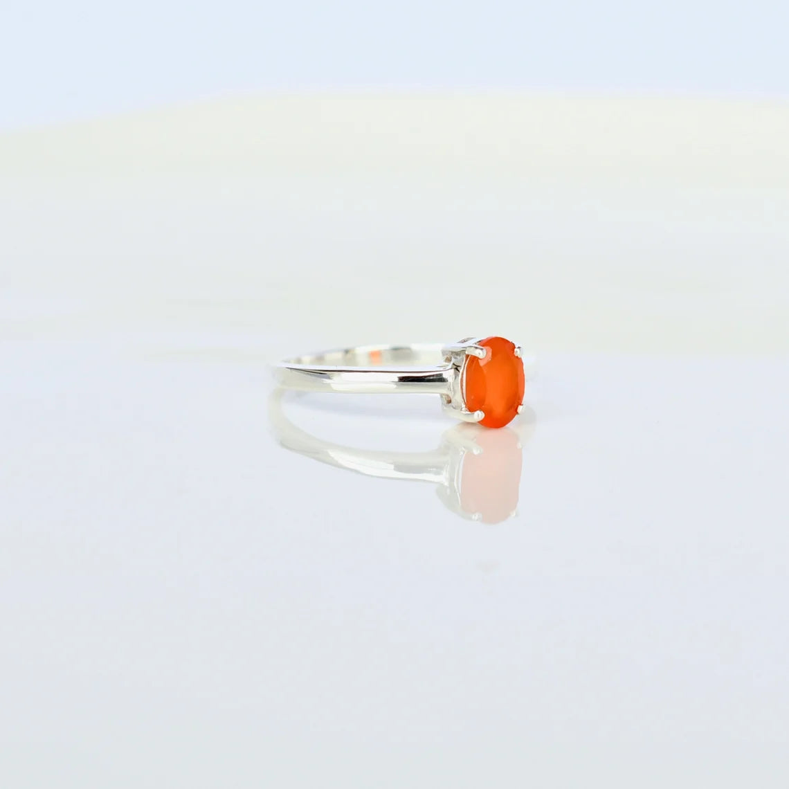 Natural Oval Cut Carnelian Solitaire Rings - 925 Sterling Silver Rings