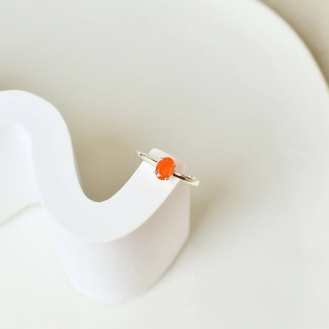 Natural Oval Cut Carnelian Solitaire Rings - 925 Sterling Silver Rings