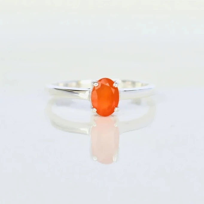 Natural Oval Cut Carnelian Solitaire Rings - 925 Sterling Silver Rings