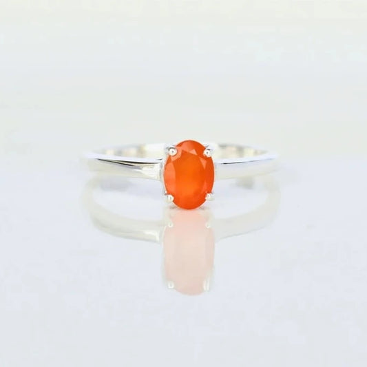 Natural Oval Cut Carnelian Solitaire Rings - 925 Sterling Silver Rings