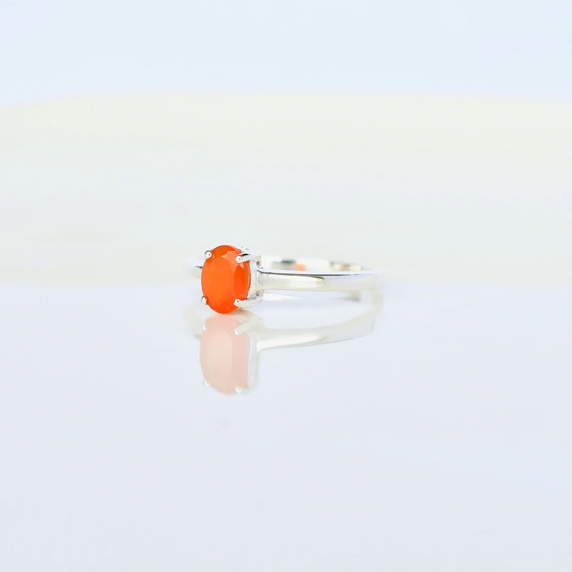 Natural Oval Cut Carnelian Solitaire Rings - 925 Sterling Silver Rings