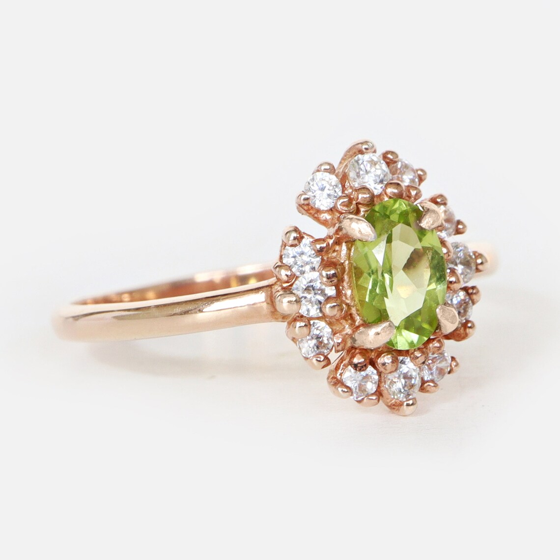 Vintage Peridot Ring- 14k Rose Gold Vermeil Ring - Peridot Engagement Ring