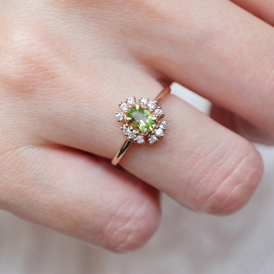 Vintage Peridot Ring- 14k Rose Gold Vermeil Ring - Peridot Engagement Ring