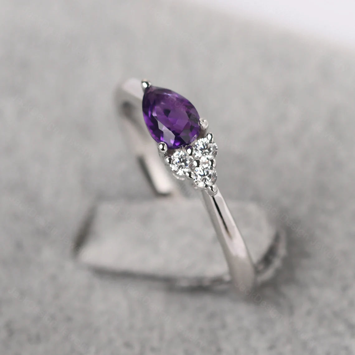 Natural Teardrop Cut Amethyst Engagement Ring - 925 Sterling Silver Ring