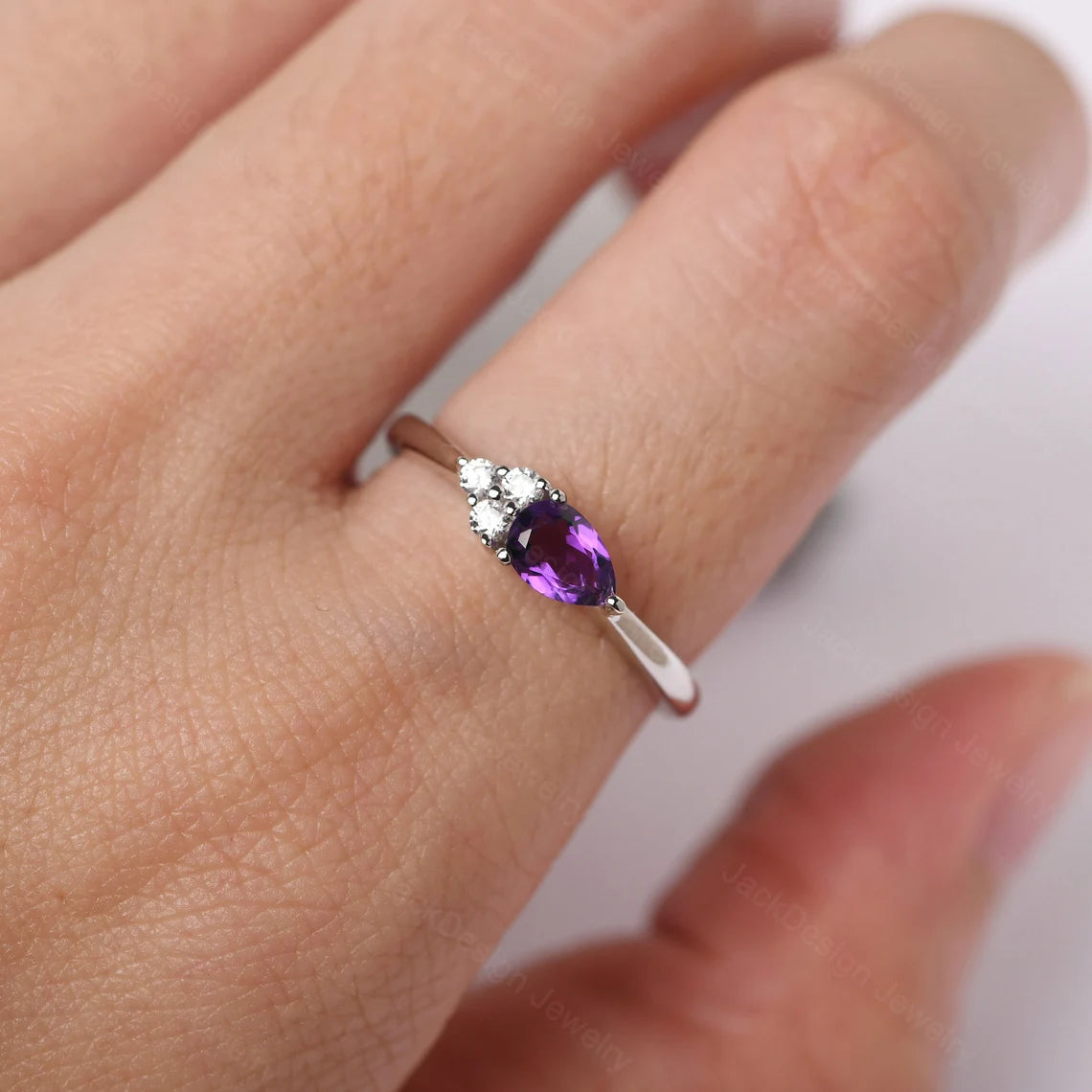 Natural Teardrop Cut Amethyst Engagement Ring - 925 Sterling Silver Ring