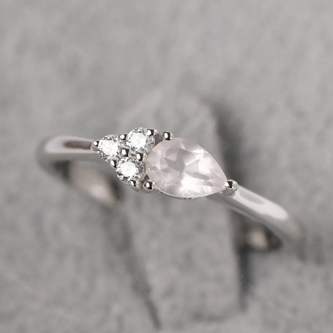 Natural Pear Cut Rose Quartz Promise Ring - 925 Sterling Silver Ring