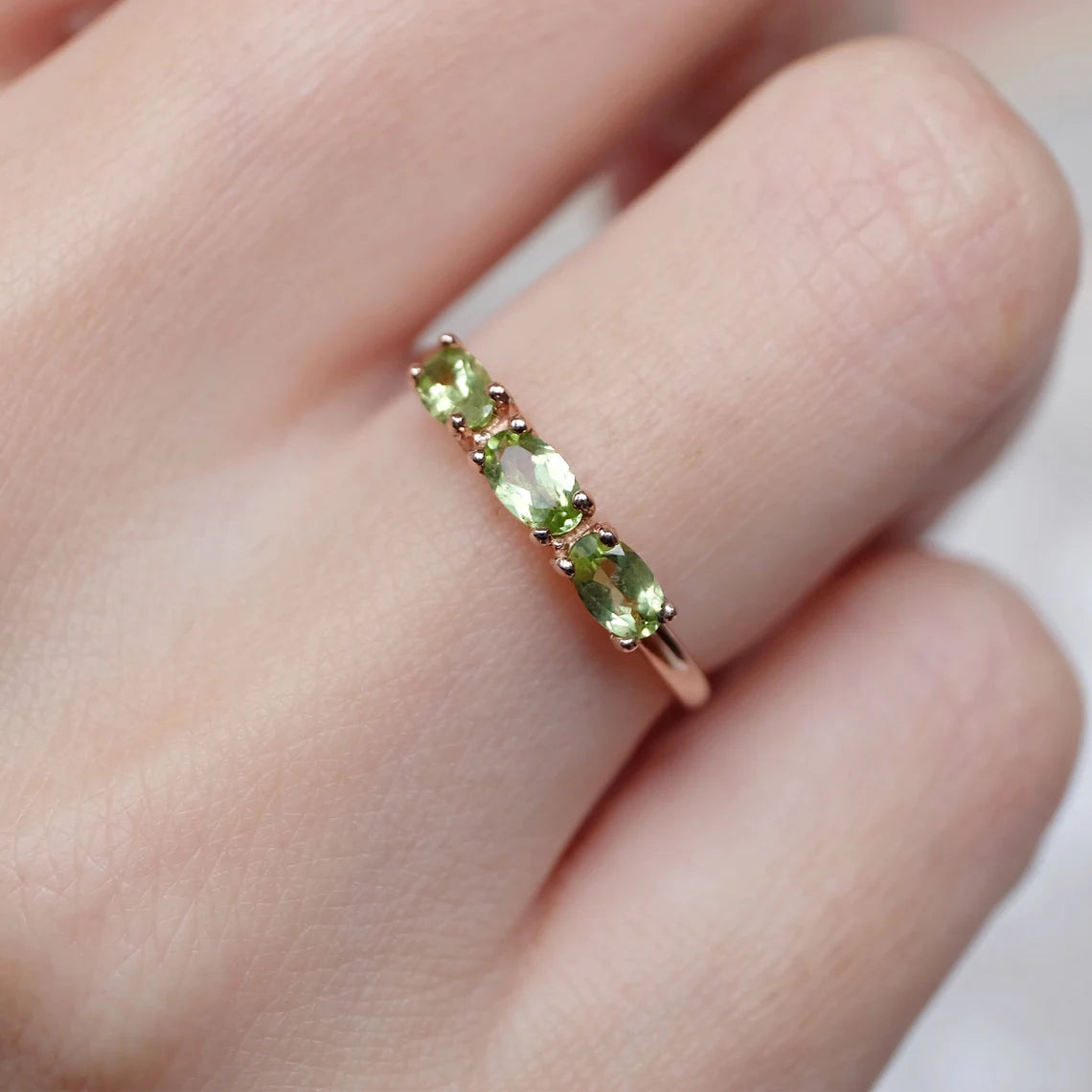 Peridot-Versprechensring – 14-karätiger Roségold-Vermeil-Ring – August-Geburtsstein-Ring