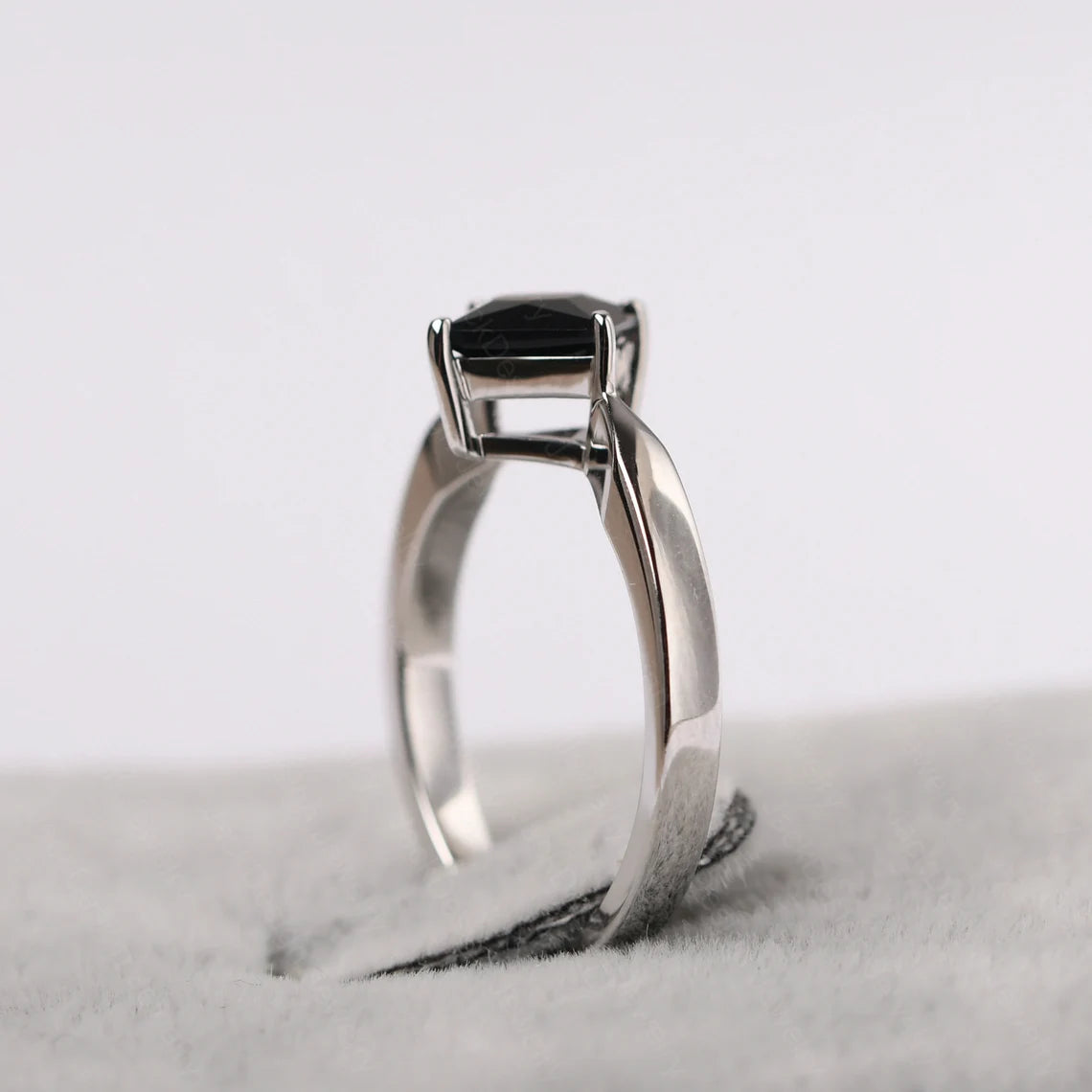 Natural Square Cut Black Onyx Promise Ring - 925 Sterling Silver Ring