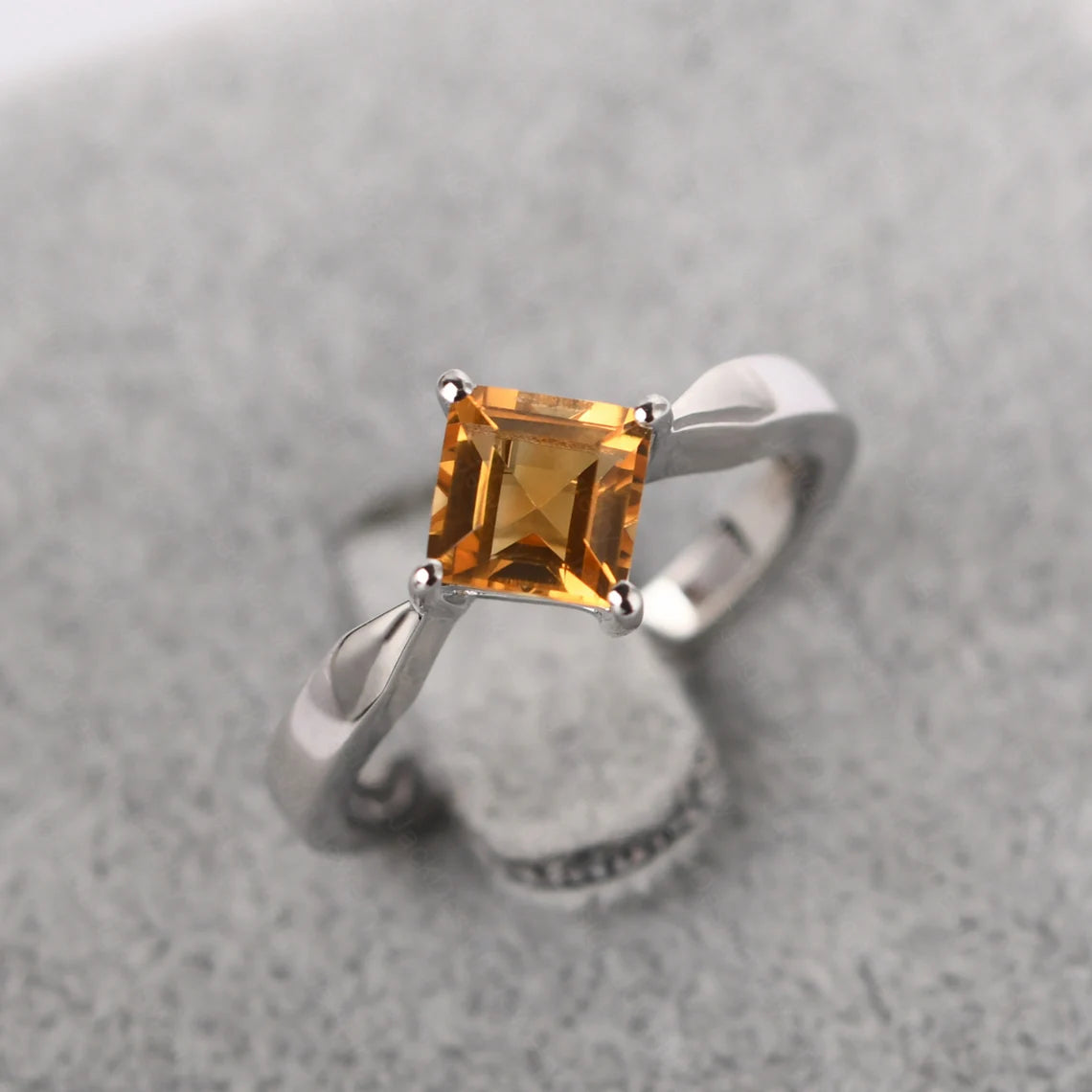 Natural Square Cut Citrine Promise Ring - 925 Sterling Silver Ring