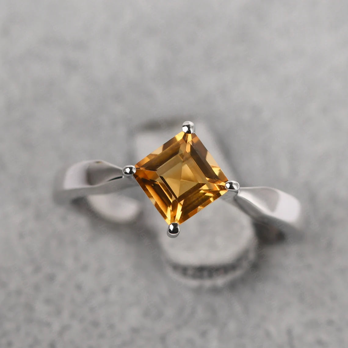 Natural Square Cut Citrine Promise Ring - 925 Sterling Silver Ring