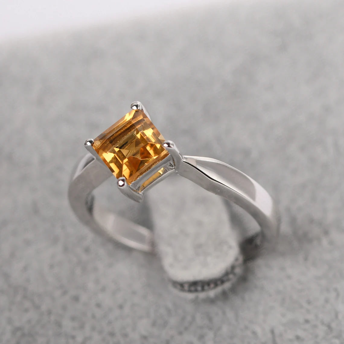 Natural Square Cut Citrine Promise Ring - 925 Sterling Silver Ring