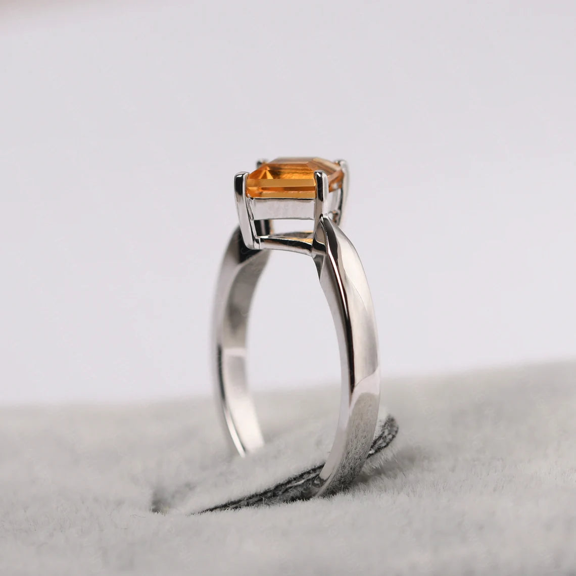 Bague de promesse en citrine coupée carrée naturelle - Bague en argent sterling 925