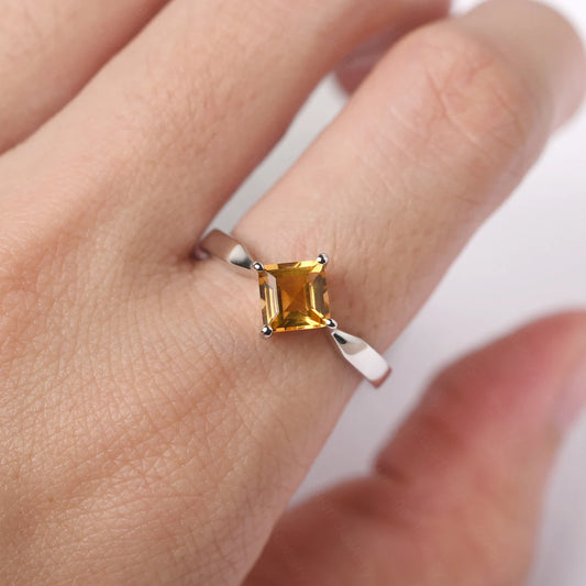 Natural Square Cut Citrine Promise Ring - 925 Sterling Silver Ring