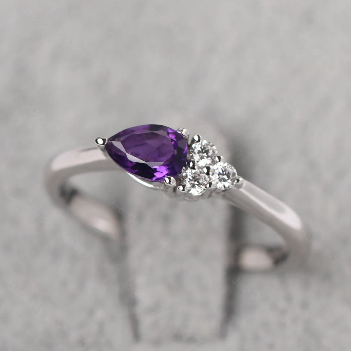 Natural Teardrop Cut Amethyst Engagement Ring - 925 Sterling Silver Ring