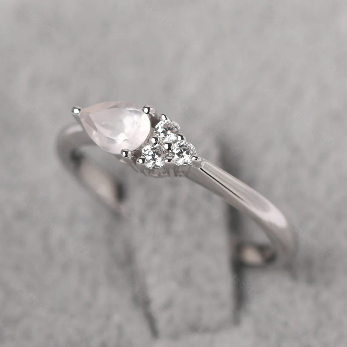 Natural Pear Cut Rose Quartz Promise Ring - 925 Sterling Silver Ring