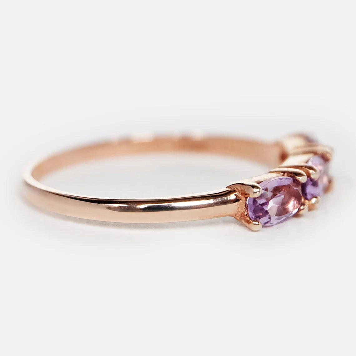 Amethyst Oval Cut Three Stone Ring - 14k Rose Gold Vermeil  Ring
