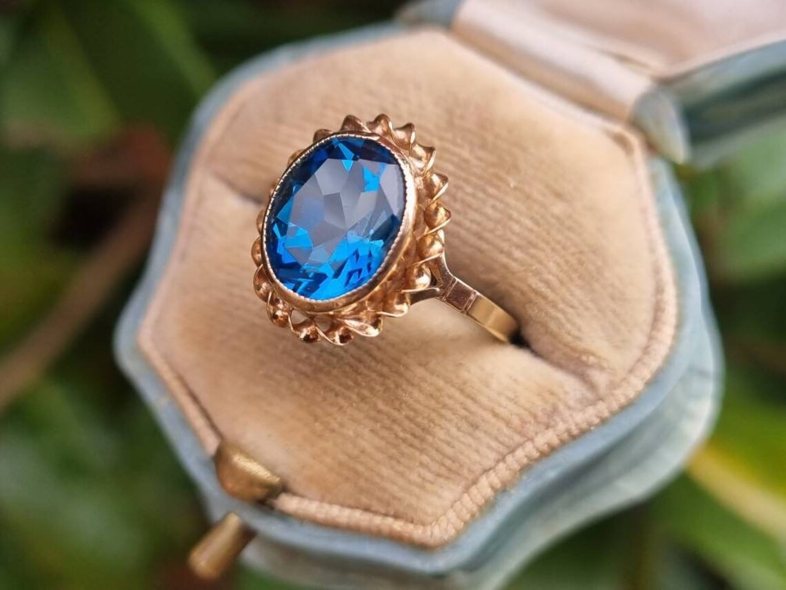 Natural Oval Cut Swiss Blue Topaz Handmade Vintage Rings  - 14k Gold Vermeil Rings