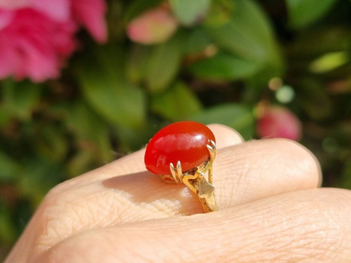 Vintage-Solitärring mit Karneol im Ovalschliff – 14-karätiger Gold-Vermeil-Ring